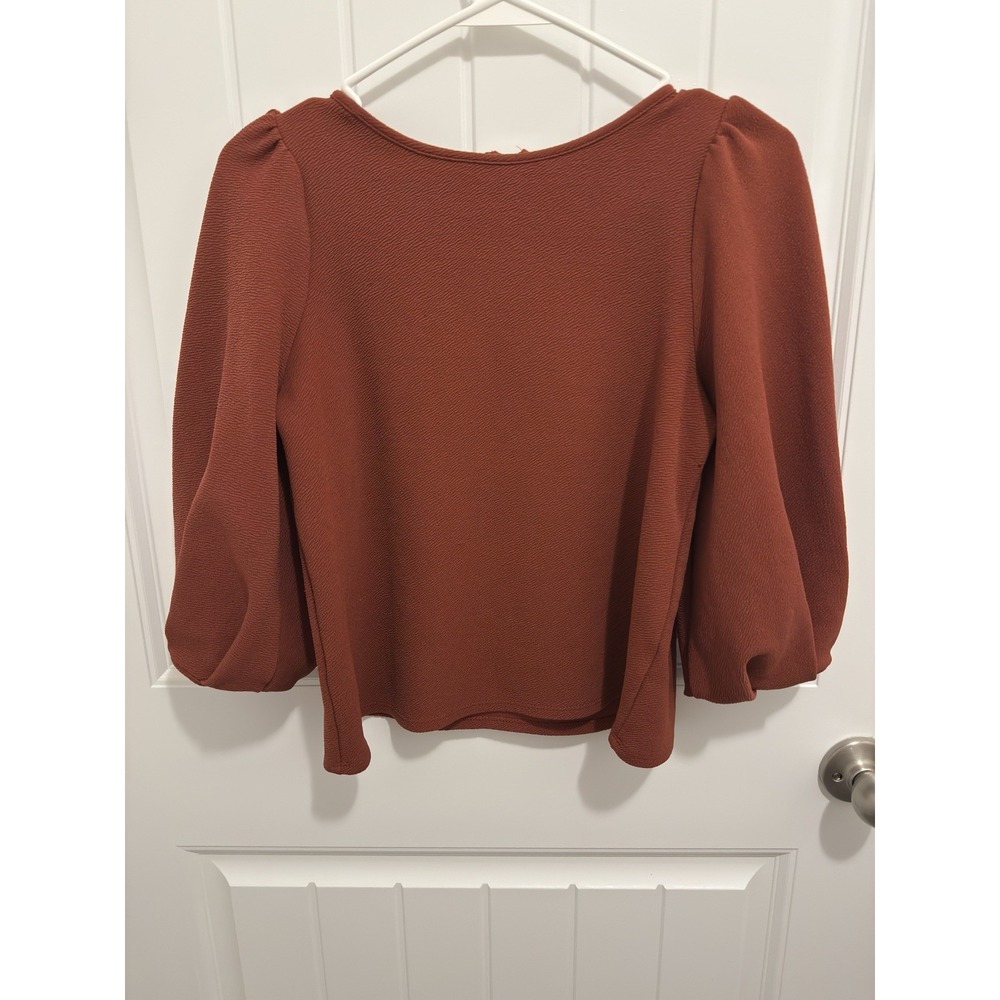 Green Envelope Women's‎ Blouse Burnt Orange With 3/4 Balloon Sleeves Size Small